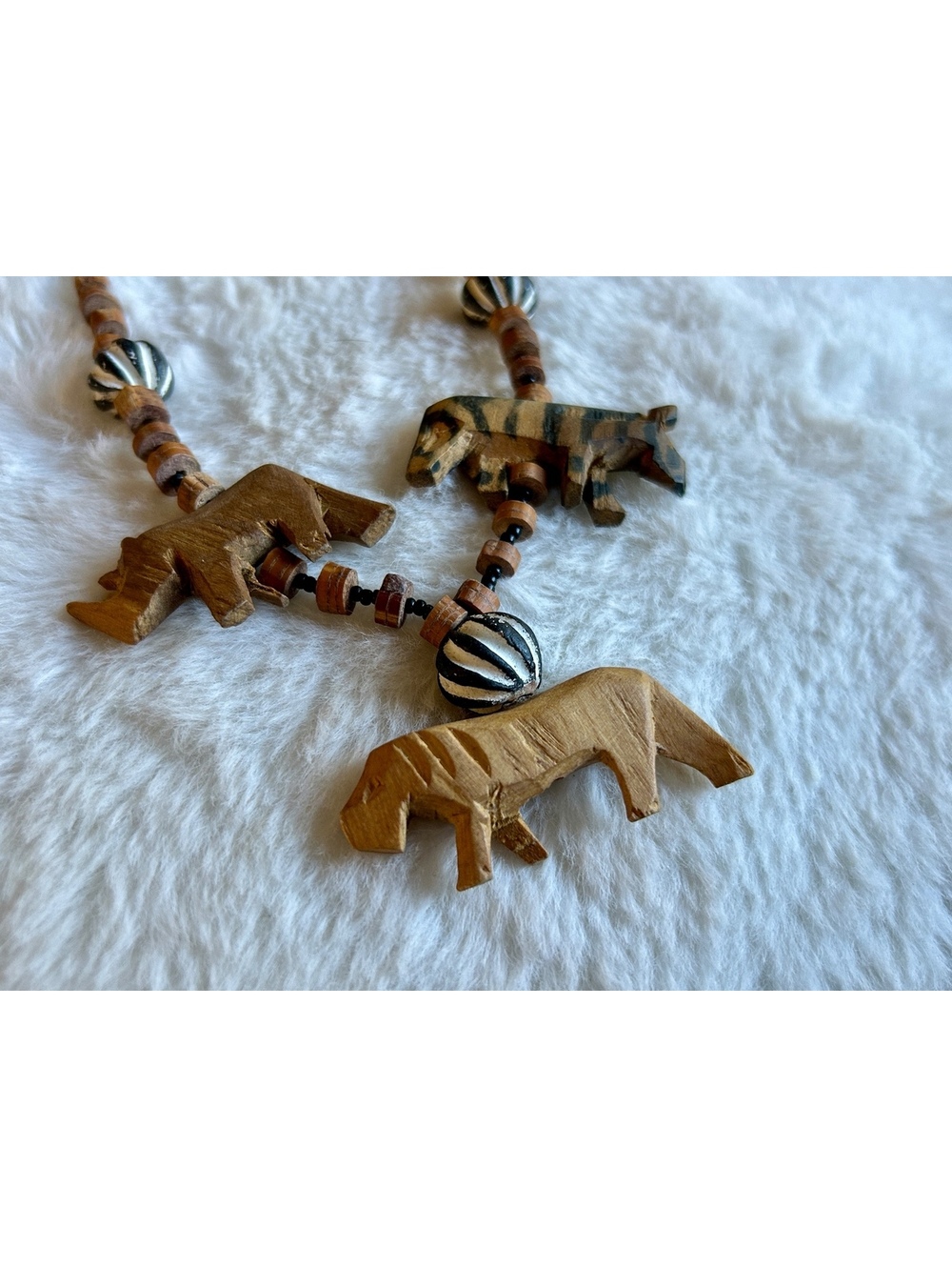 Handmade Wooden Animal Necklace with Beaded Accents